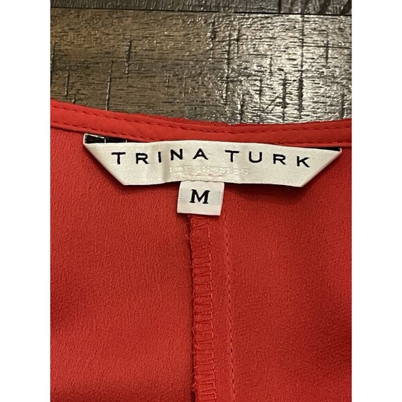 Trina Turk Red Blouse Top Women’s SZ Medium Dolman Sleeve V-Neck Draped Hemline - Picture 4 of 4